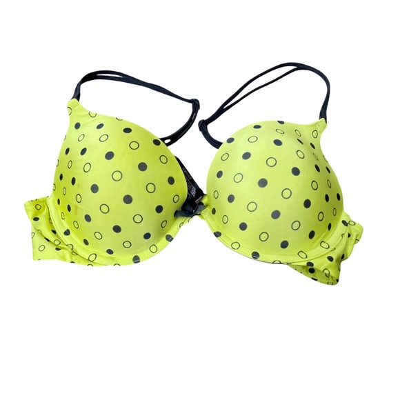 Victoria's Secret Push Up Bra 36B Yellow Black Polka Dot Padded Lingerie - Picture 1 of 6